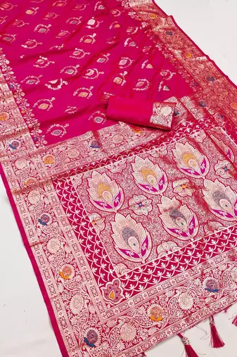 Pink soft Art silk saree with zari weaving meenakari design