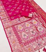 Pink soft Art silk saree with zari weaving meenakari design