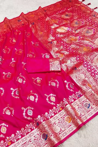 Pink soft Art silk saree with zari weaving meenakari design