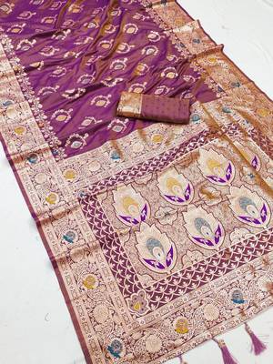 Lavender soft Art silk saree with zari weaving meenakari design 1