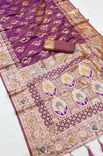 Lavender soft Art silk saree with zari weaving meenakari design