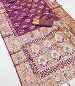 Lavender soft Art silk saree with zari weaving meenakari design