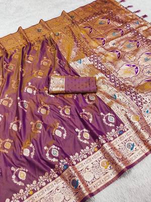 Lavender soft Art silk saree with zari weaving meenakari design 2