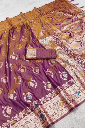 Lavender soft Art silk saree with zari weaving meenakari design