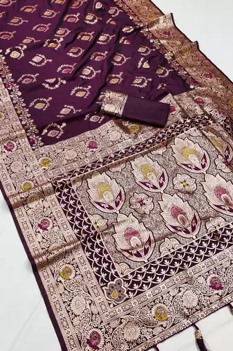 Wine soft Art silk saree with zari weaving meenakari design