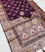 Wine soft Art silk saree with zari weaving meenakari design