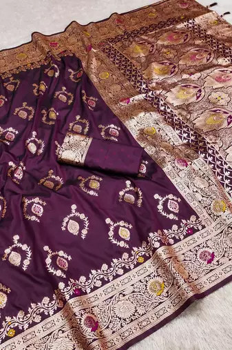 Wine soft Art silk saree with zari weaving meenakari design