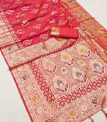 Pink soft Art silk saree with zari weaving meenakari design