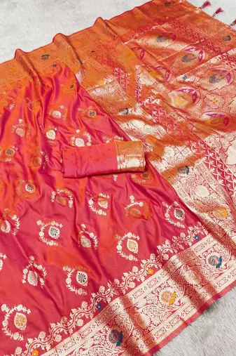 Pink soft Art silk saree with zari weaving meenakari design