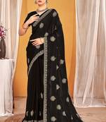 Black color zari embroidered fendy silk two tone saree with blouse