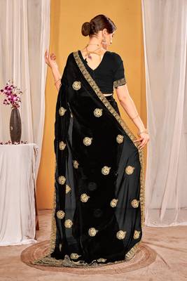 Black zari embroidered fendy silk blend two tone saree with blouse 4