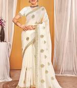 White color zari embroidered fendy silk two tone saree with blouse