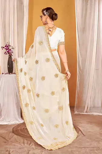 White color zari embroidered fendy silk blend two tone saree with blouse
