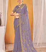 Levender color zari embroidered fendy silk two tone saree with blouse