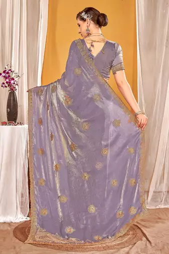 Levender color zari embroidered fendy silk blend two tone saree with blouse
