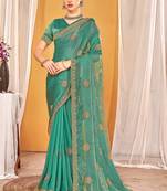 Sky blue color zari embroidered fendy silk two tone saree with blouse