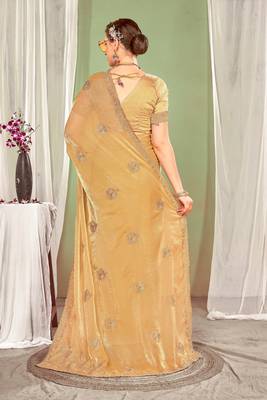 Mustard color zari embroidered fendy silk blend two tone saree with blouse 4