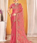 Peach color zari embroidered fendy silk two tone saree with blouse