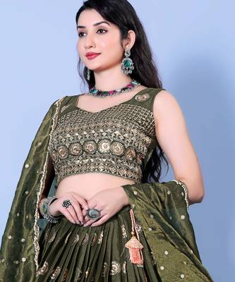 Mehndi Satin Circular Lehenga Choli 2