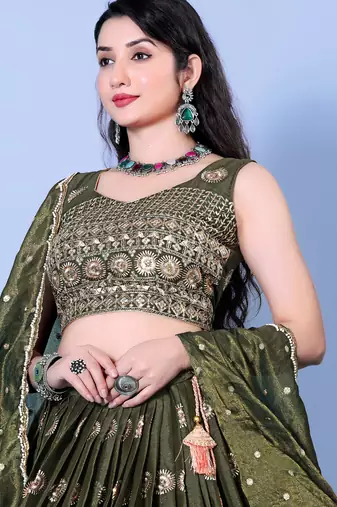 Mehndi Satin Circular Lehenga Choli