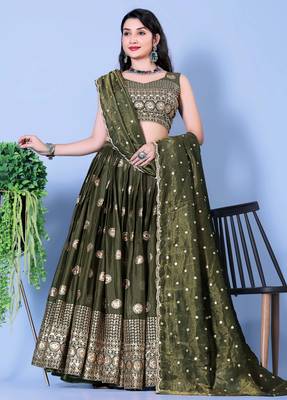 Mehndi Satin Circular Lehenga Choli 3