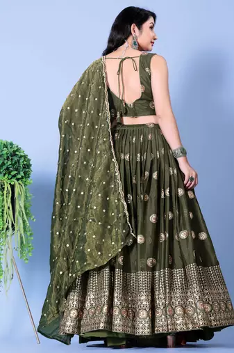 Mehndi Satin Circular Lehenga Choli