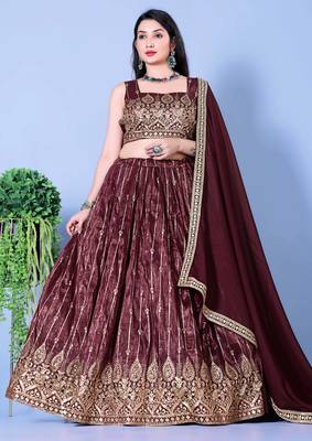 Wine Sequin Embroidered Georgette Lehenga Choli 1