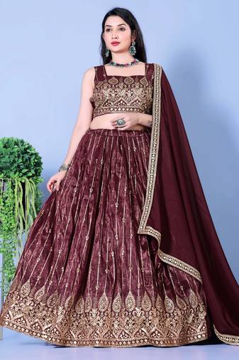 Wine Sequin Embroidered Georgette Lehenga Choli