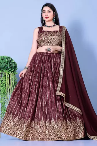 Wine Sequin Embroidered Georgette Lehenga Choli
