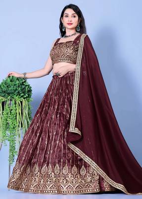 Wine Sequin Embroidered Georgette Lehenga Choli 2