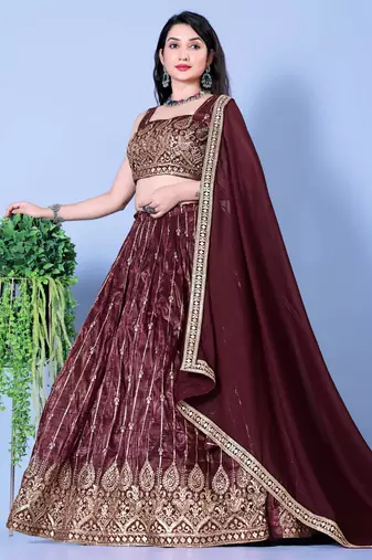 Wine Sequin Embroidered Georgette Lehenga Choli