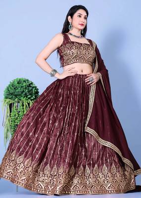 Wine Sequin Embroidered Georgette Lehenga Choli 3