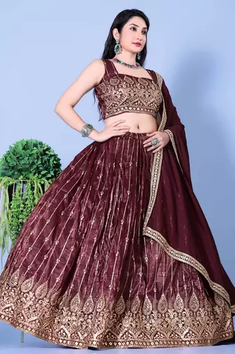 Wine Sequin Embroidered Georgette Lehenga Choli