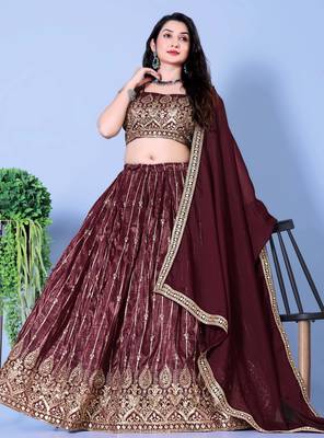 Wine Sequin Embroidered Georgette Lehenga Choli 4