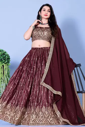 Wine Sequin Embroidered Georgette Lehenga Choli