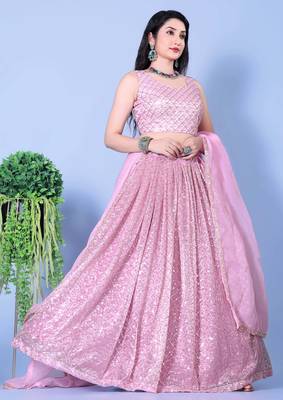 Embroidered Mirror Work Semi-Stitched Lehenga & Unstitched Blouse With Dupatta 3