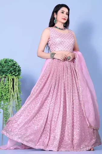 Embroidered Mirror Work Semi-Stitched Lehenga & Unstitched Blouse With Dupatta