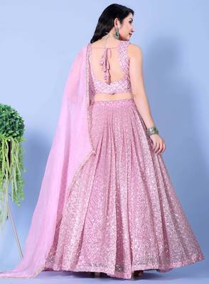 Embroidered Mirror Work Semi-Stitched Lehenga & Unstitched Blouse With Dupatta 4