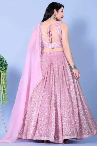 Embroidered Mirror Work Semi-Stitched Lehenga & Unstitched Blouse With Dupatta