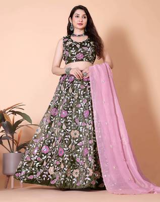 Embroidered Sequinned Semi-Stitched Lehenga & Unstitched Blouse With Dupatta 1