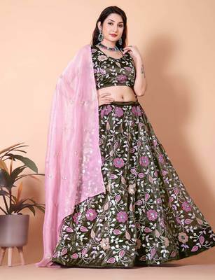 Embroidered Sequinned Semi-Stitched Lehenga & Unstitched Blouse With Dupatta 3