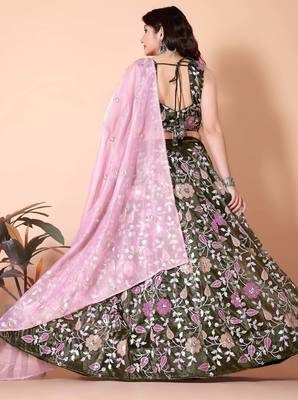 Embroidered Sequinned Semi-Stitched Lehenga & Unstitched Blouse With Dupatta 4