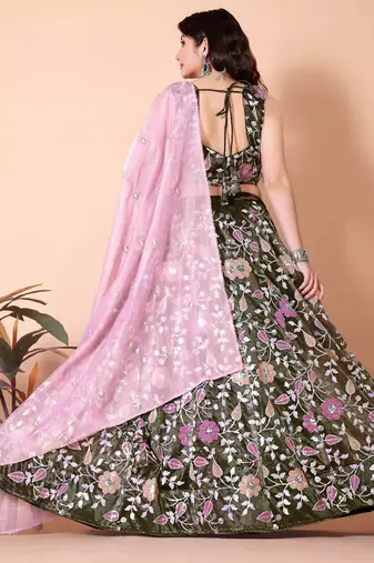 Embroidered Sequinned Semi-Stitched Lehenga & Unstitched Blouse With Dupatta