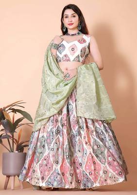 Classic White Pista Lehenga Choli with a Touch of Grace 1