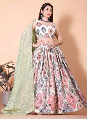 Classic White Pista Lehenga Choli with a Touch of Grace 2