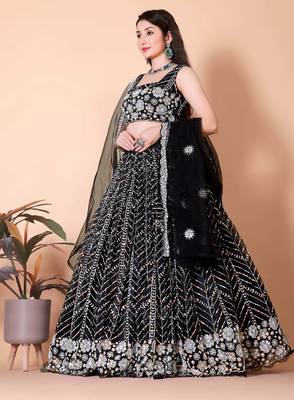 Malai Satin And Sequence Embroidery Work Lehenga Choli & Dupatta Set 2