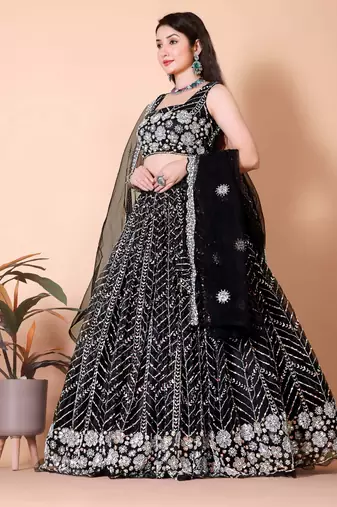 Malai Satin And Sequence Embroidery Work Lehenga Choli & Dupatta Set
