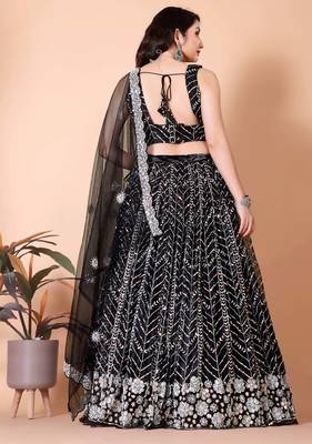 Malai Satin And Sequence Embroidery Work Lehenga Choli & Dupatta Set 4