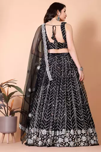 Malai Satin And Sequence Embroidery Work Lehenga Choli & Dupatta Set