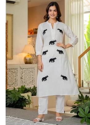  Women Embroidered Pure Cotton A-Line Kurta with Trouser 1